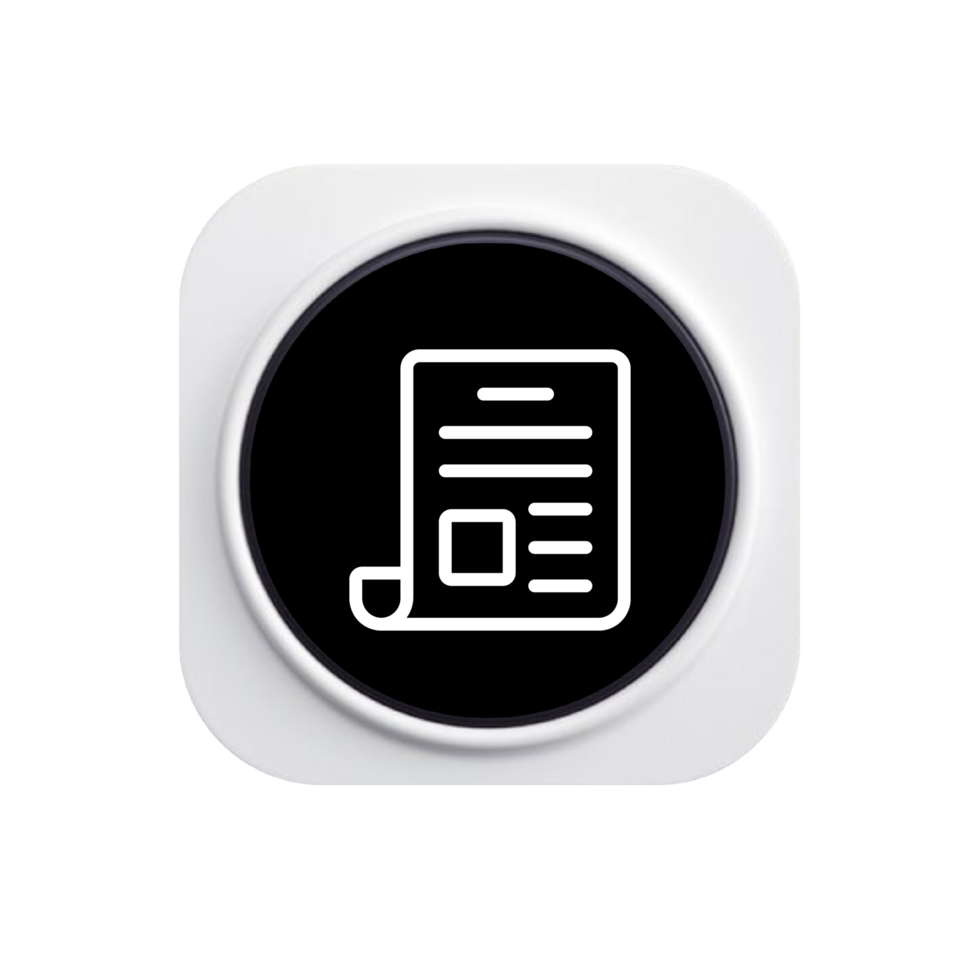 A white button with a document icon on it flat png