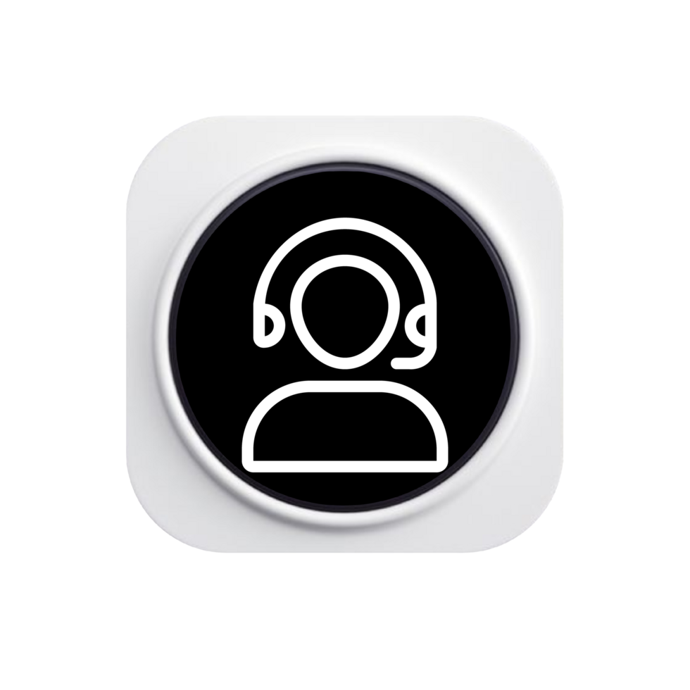 A white icon with a person wearing a headset flat png