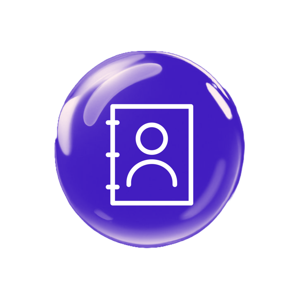 A purple button with a white outline of a person png