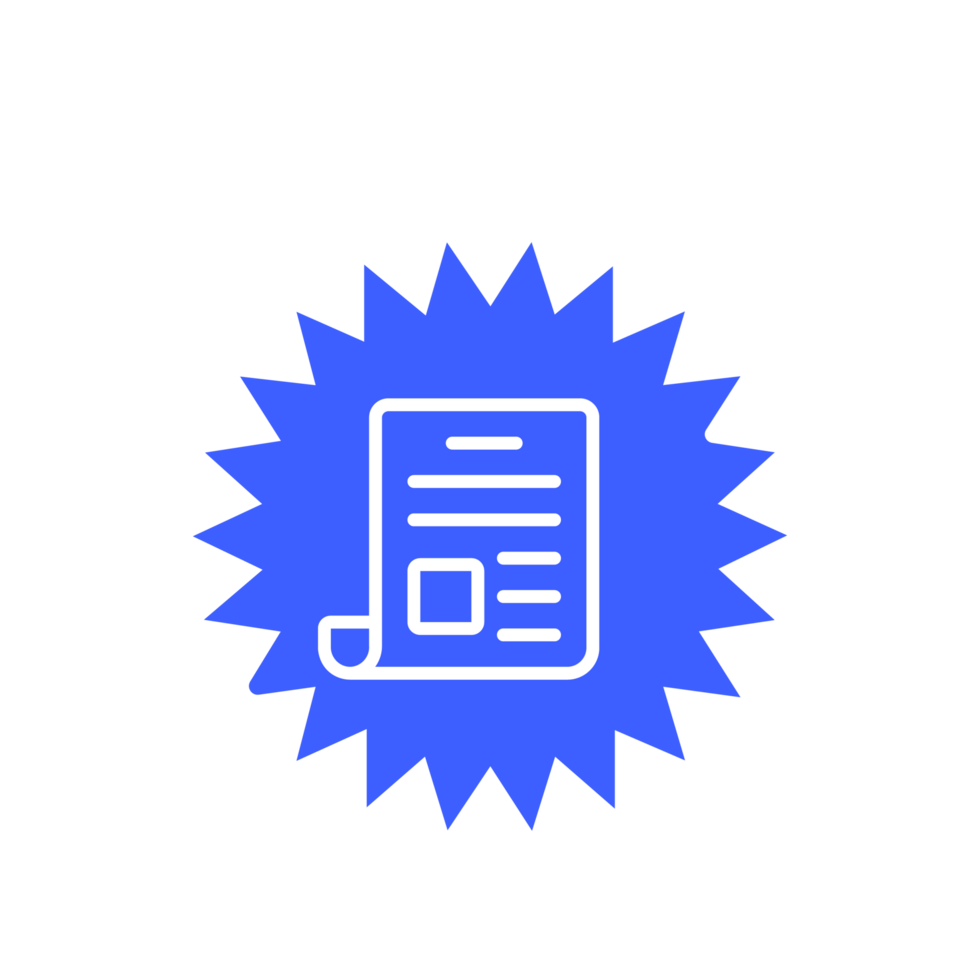 A blue starburst icon with a document flat png