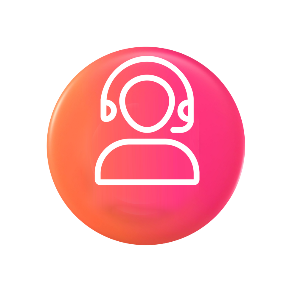 A pink and orange button with a person wearing a headset png