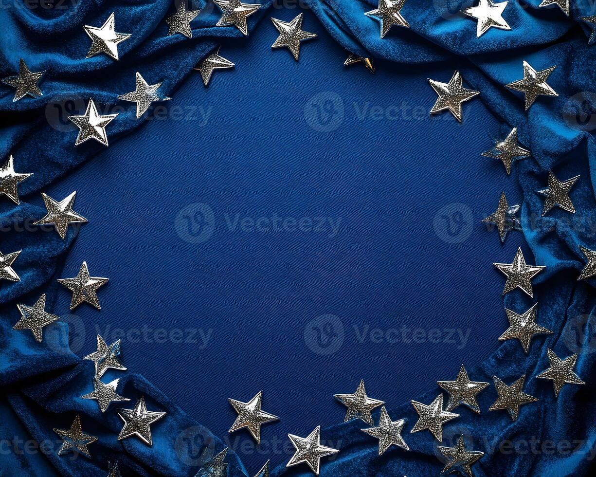 Elegant celestial arrangement with shimmering stars on draped fabric backdrop photo