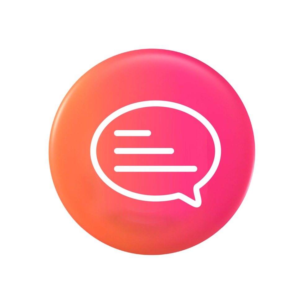 A pink and orange button with a speech bubble icon flat png