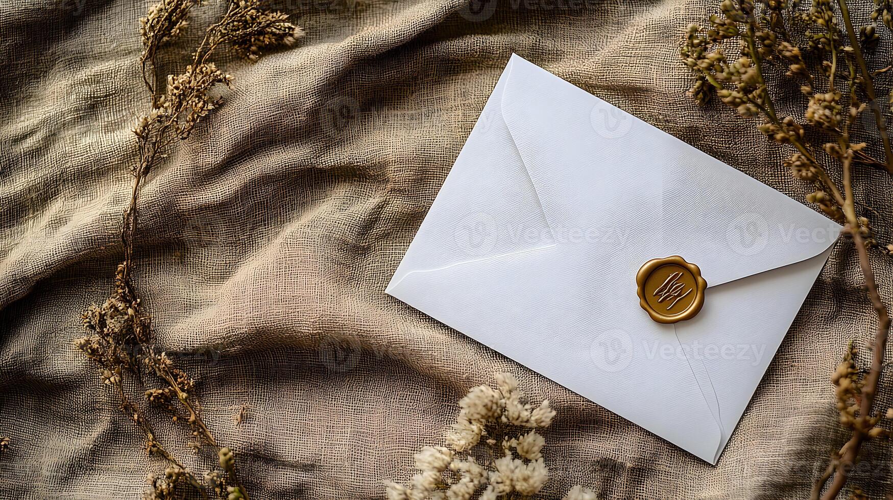 Elegant minimalist wedding invitation concept with botanical accents photo