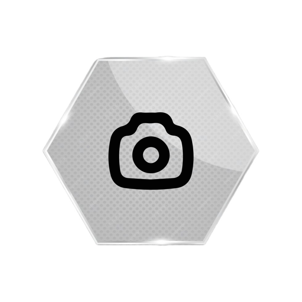 A camera icon on a hexagon button png