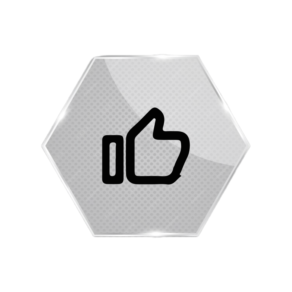 A thumb up icon on a hexagonal button flat png