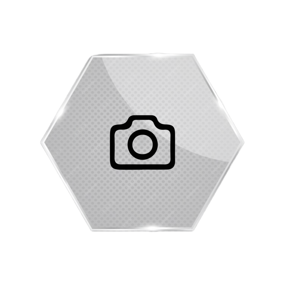 A camera icon on a hexagon button flat png