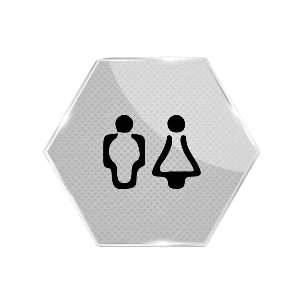 A gray hexagon button with a toilet sign flat png