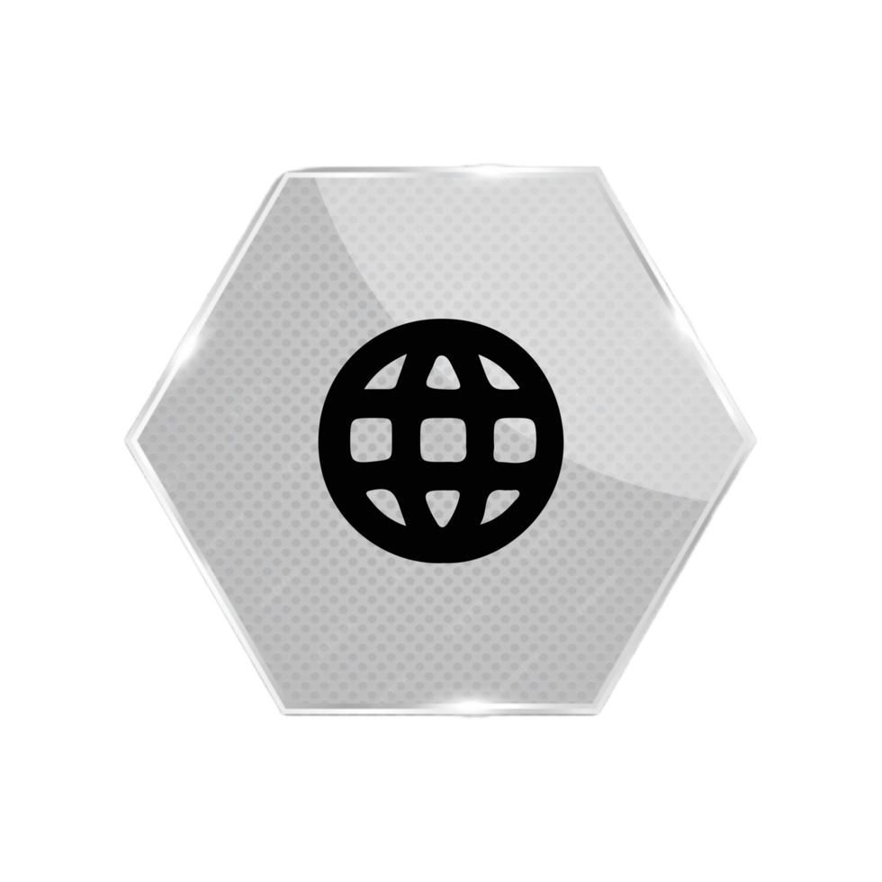 A globe icon on a hexagon button flat png
