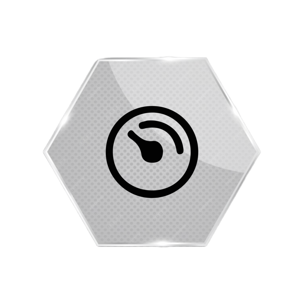 A flat and white icon of a speedometer png