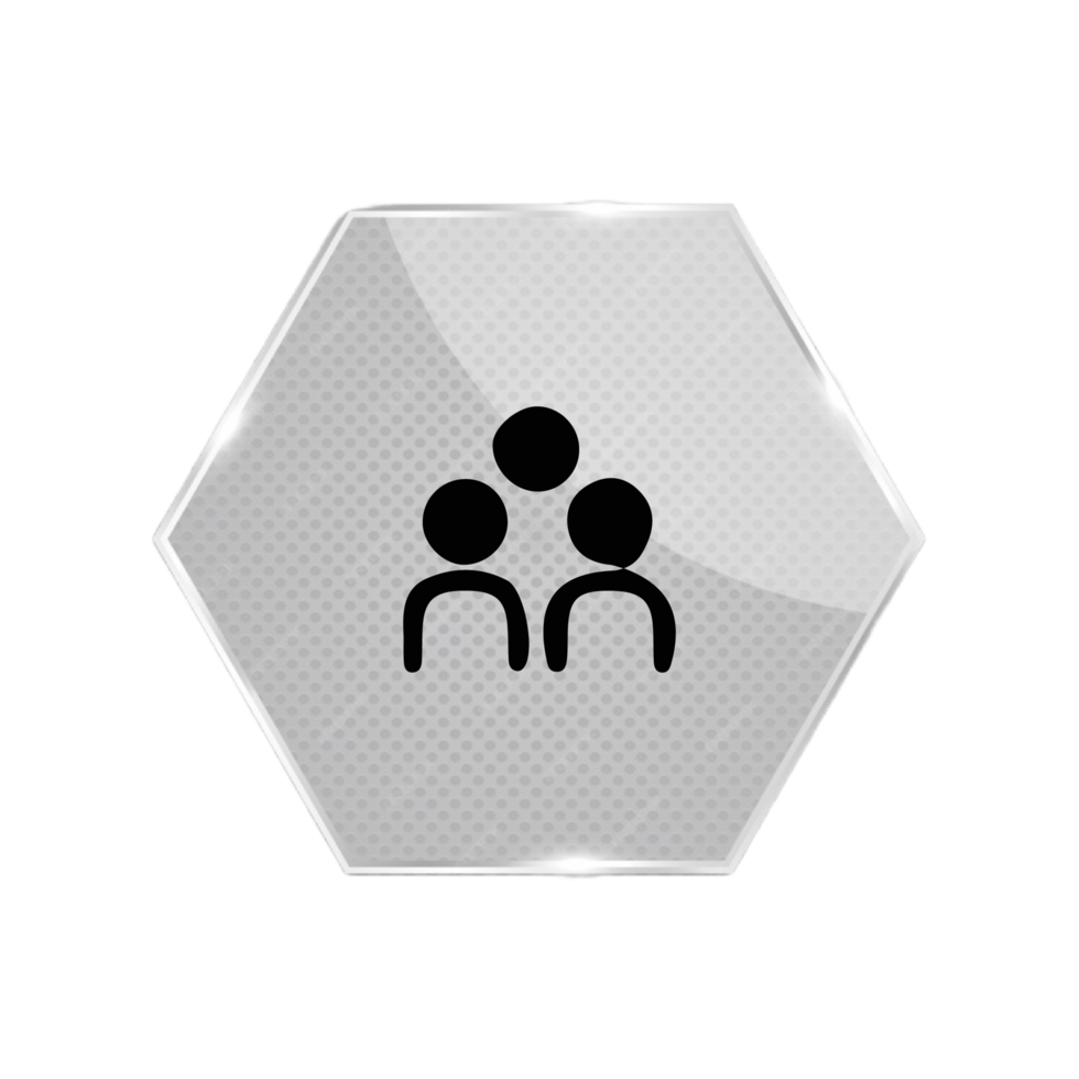 A hexagon button with a group of people on it png