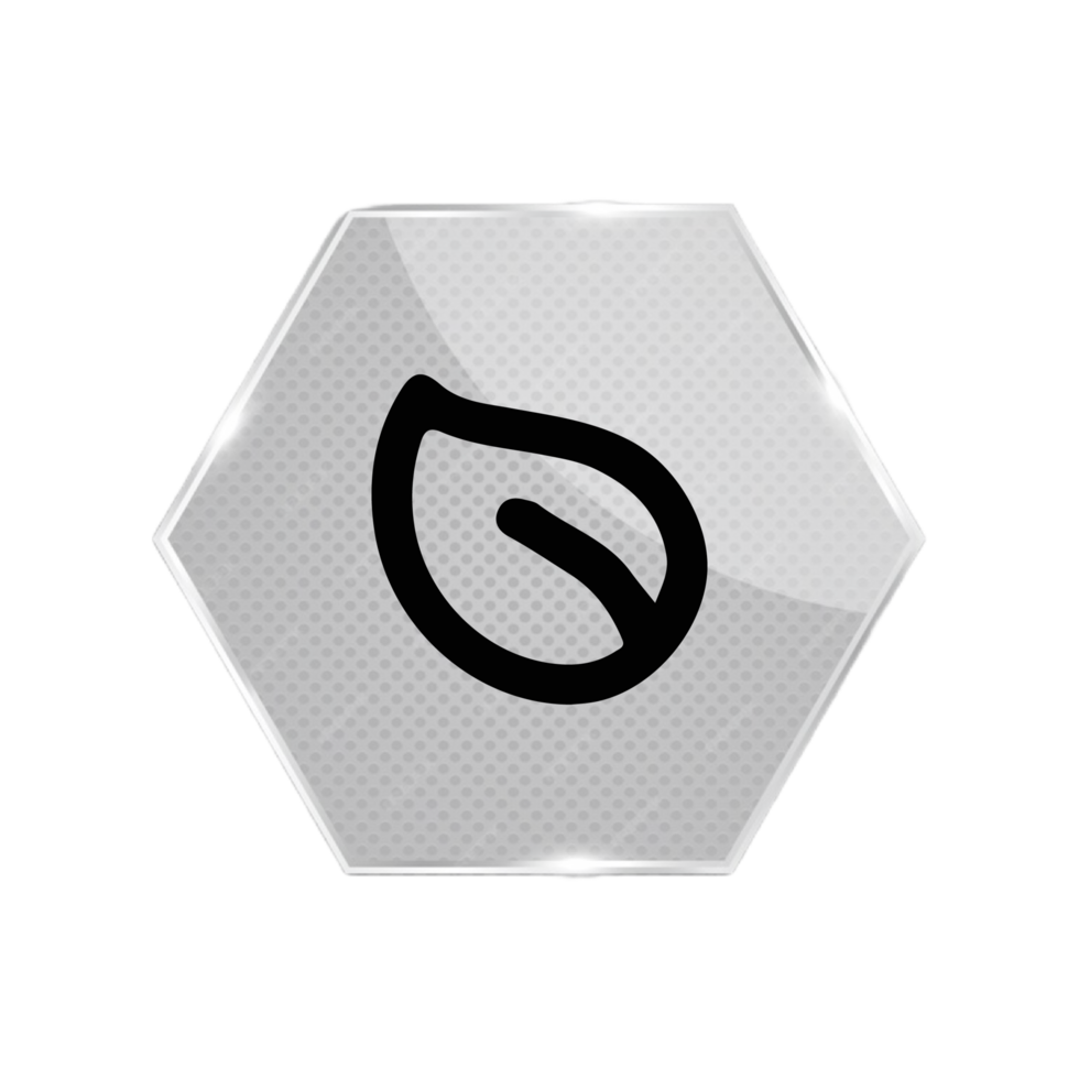A hexagonal button with a leaf on it flat png