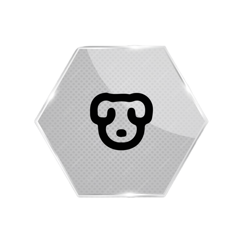 A flat and white hexagonal button with a flat bear png