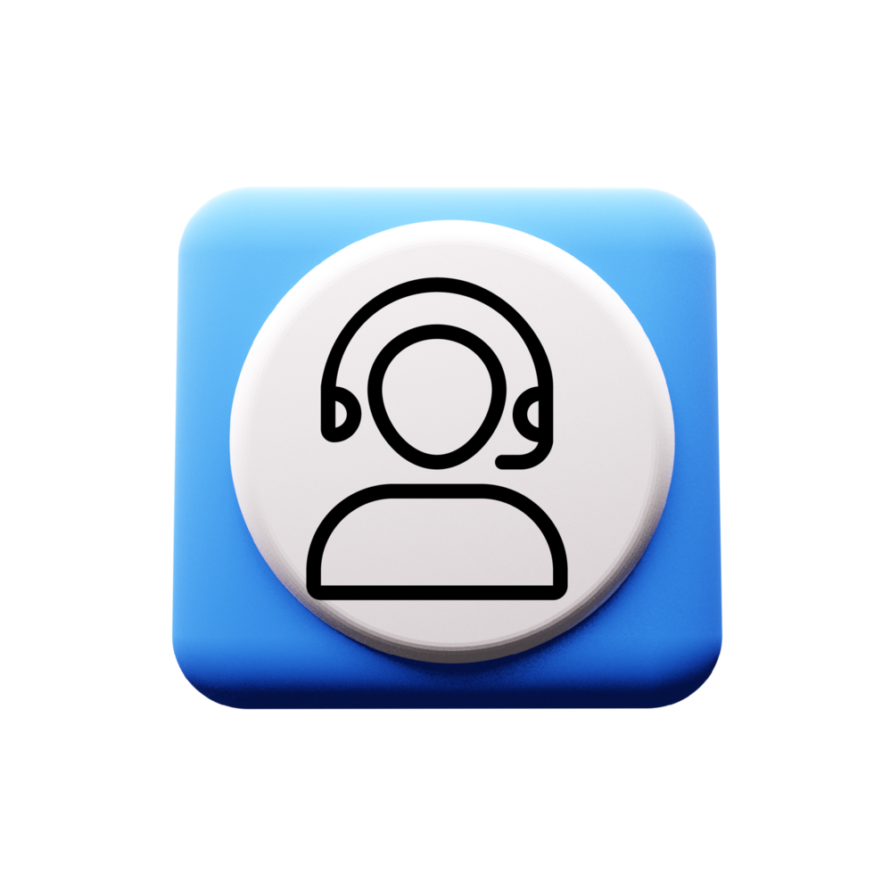 A blue button with a person wearing a headset flat png