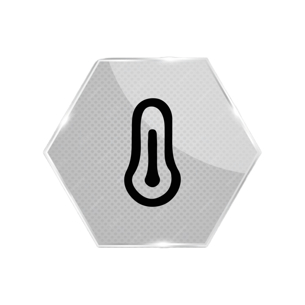 A flat and white hexagonal button with a thermometer flat png