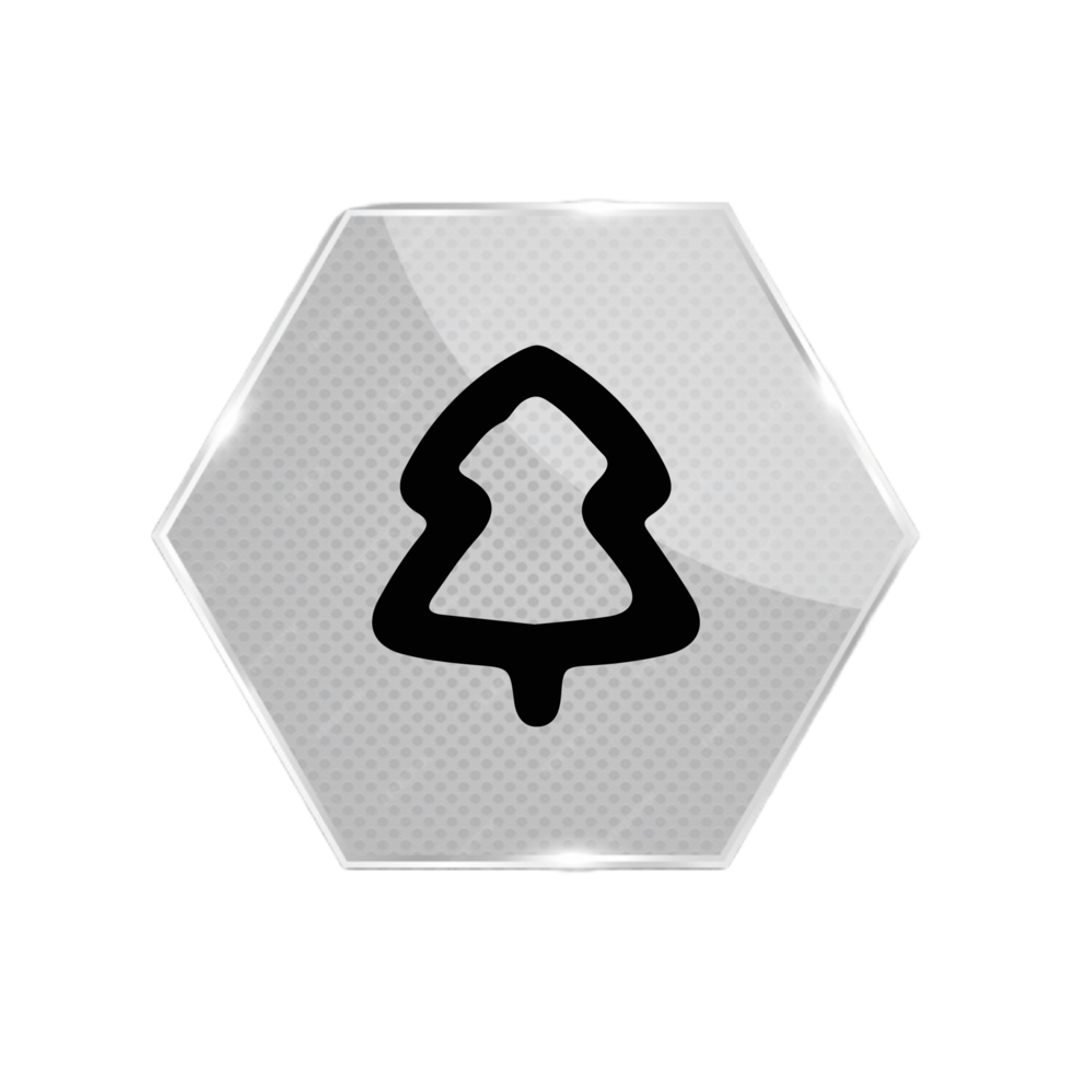 A flat and white hexagonal button with a christmas tree png