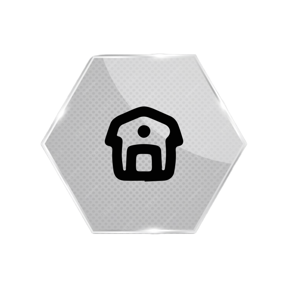 A house icon on a hexagon button flat png