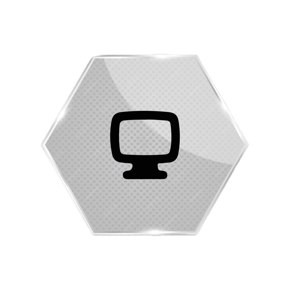 A computer monitor icon on a hexagonal button flat png