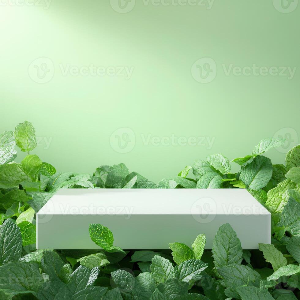 A white box sitting in the middle of green plants photo