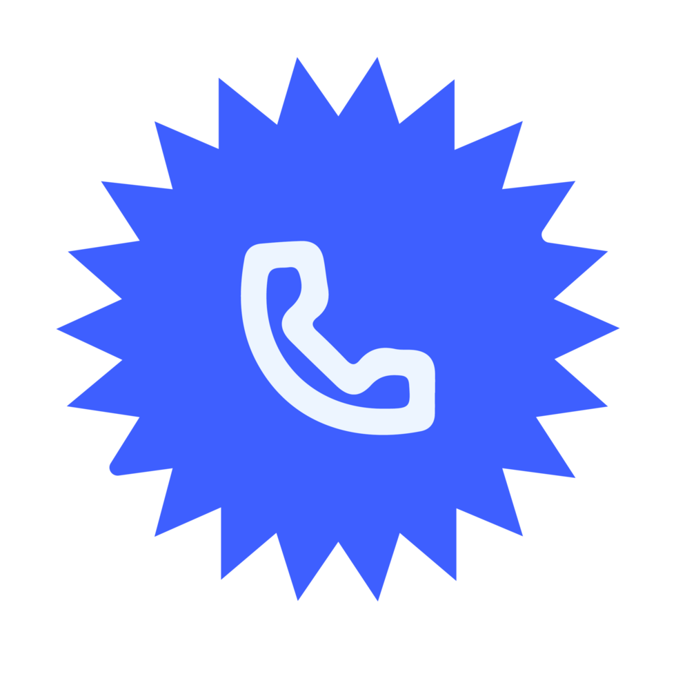 A blue phone icon on a flat shape illustration png