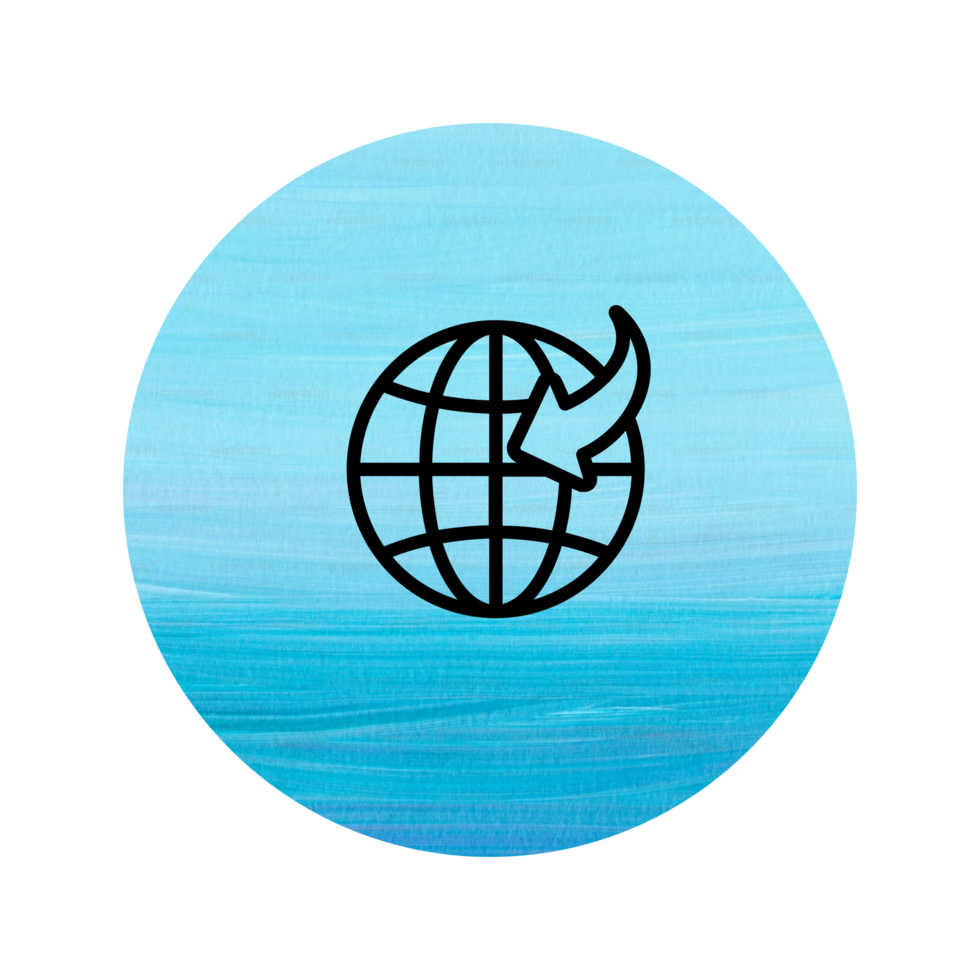 A blue circle with a globe and arrow pointing to it png