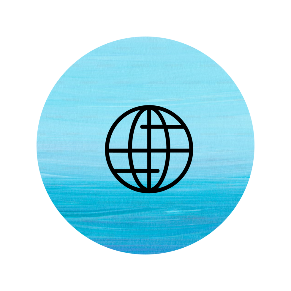 A blue and white globe with a black outline png