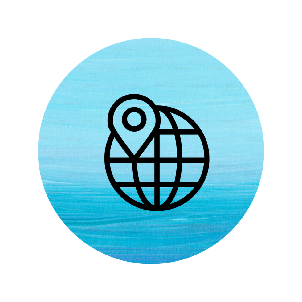 A blue circle with a globe icon on it sign sign png