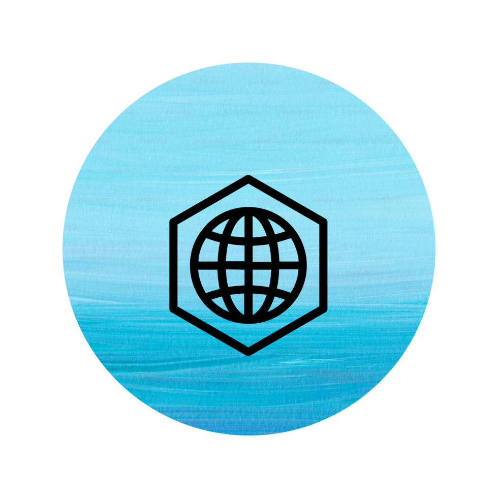 A blue and white logo with a globe on it png
