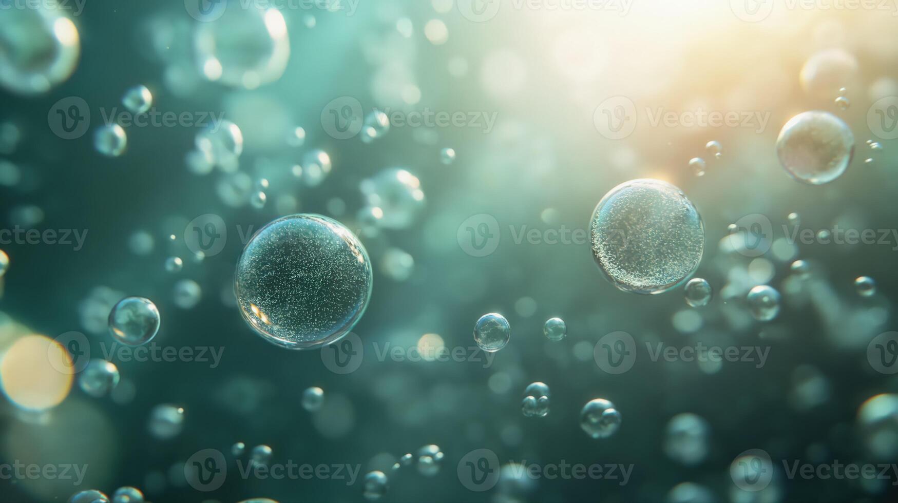 Ethereal Teal Spheres Floating in Dark Light photo