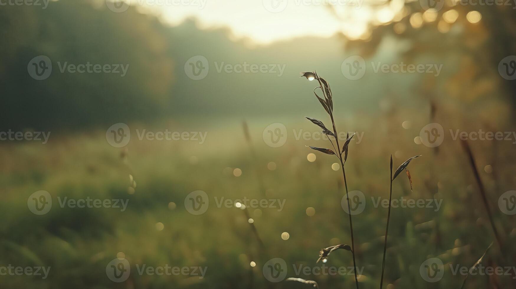 Dew Covered Grass at Sunrise in a Tranquil Field photo