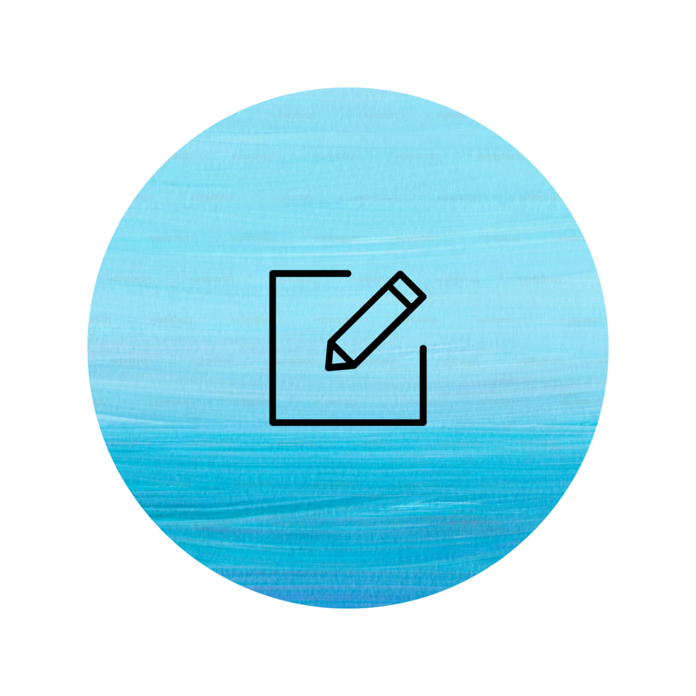 A blue circle with a pencil and a check mark png