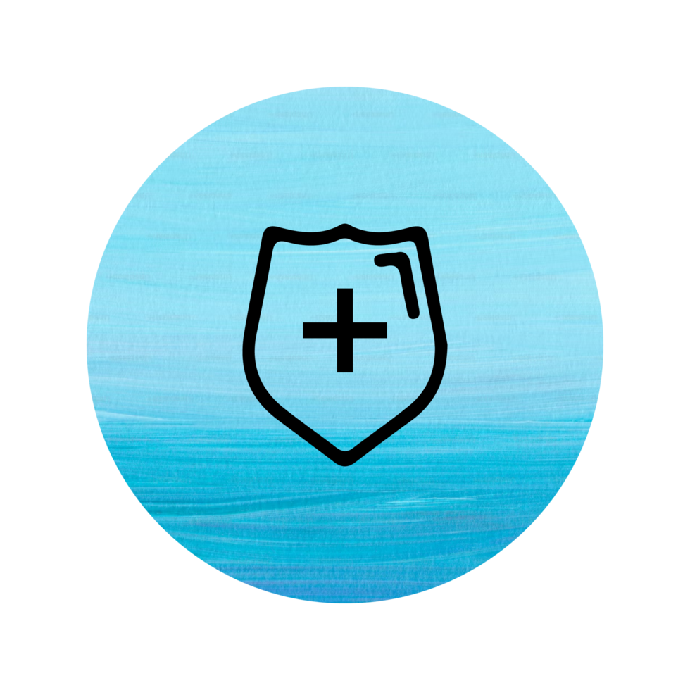 A blue circle with a shield and a plus sign png