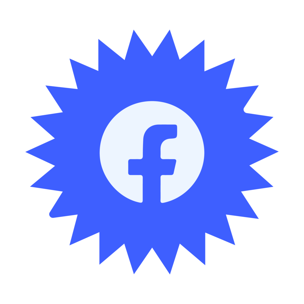 The facebook logo in blue with a starburst flat png