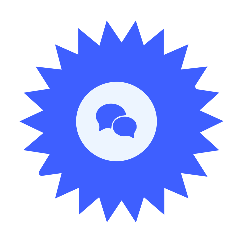 A blue star with two speech bubbles on it flat png