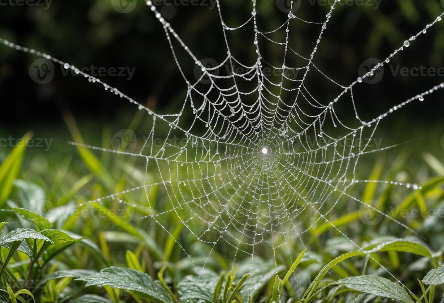 Highlights detailed craftsmanship of a spiderweb embellished with a droplet of dew showing delicate threads shimmering droplet and harmonious partnership between spider and its environment photo