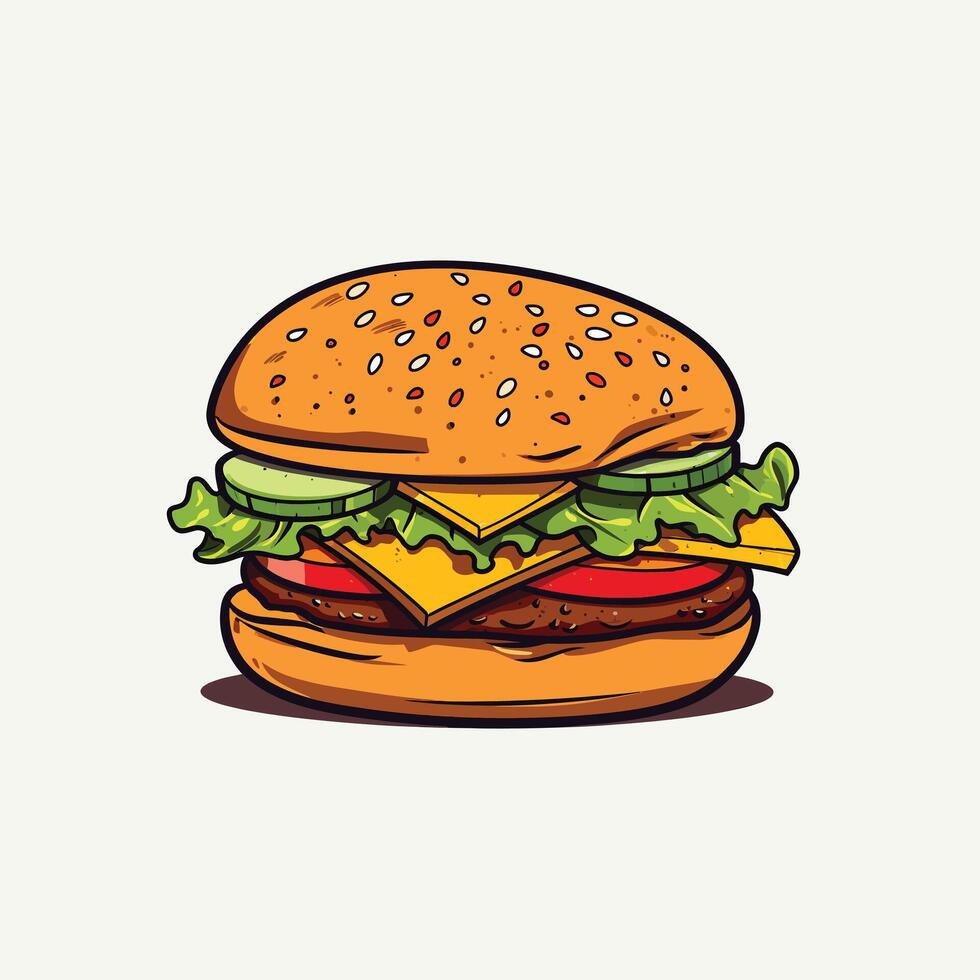 Cartoon-Style Hamburger with Crispy Lettuce illustration vector