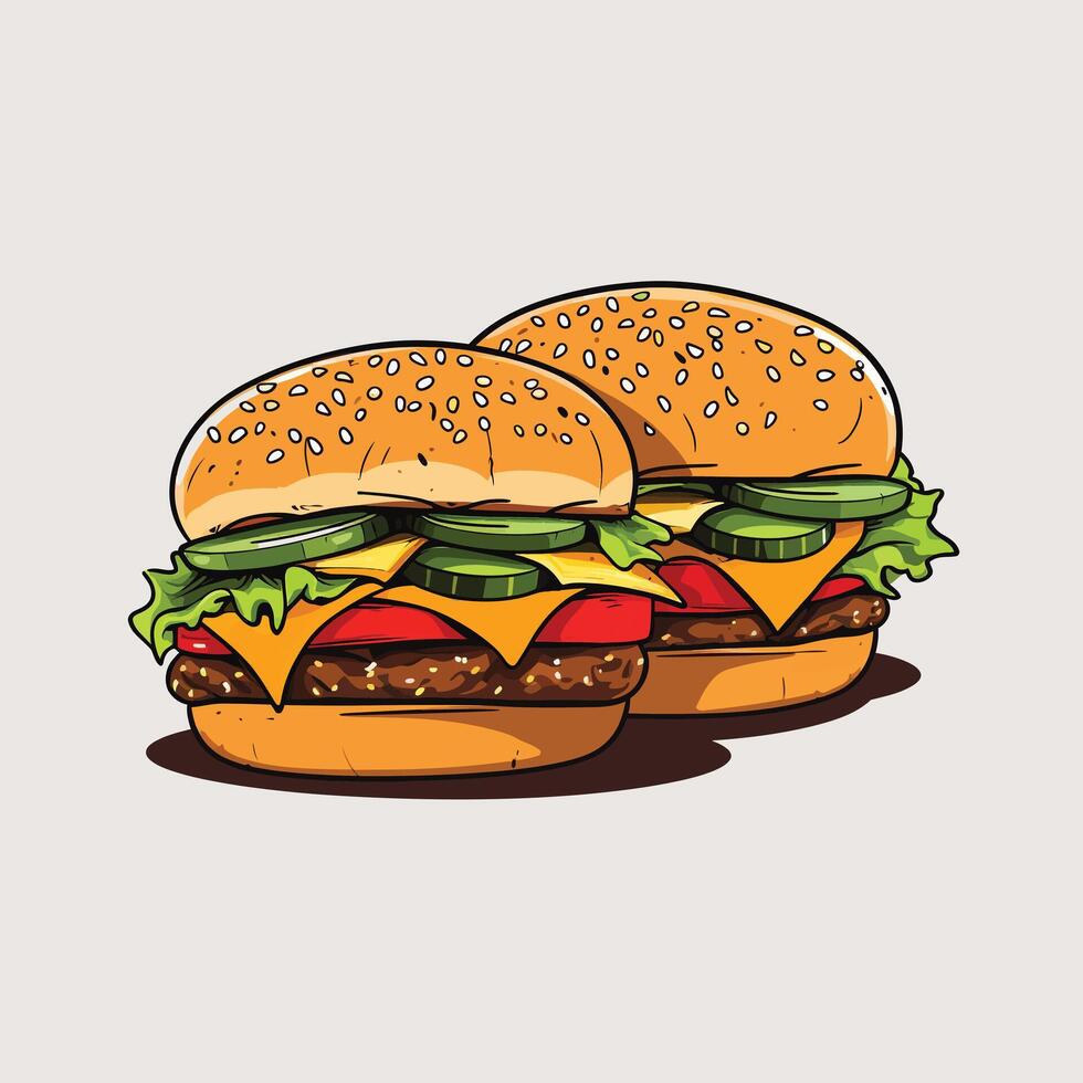 Juicy Beef Burger with Tomato Slice illustration vector