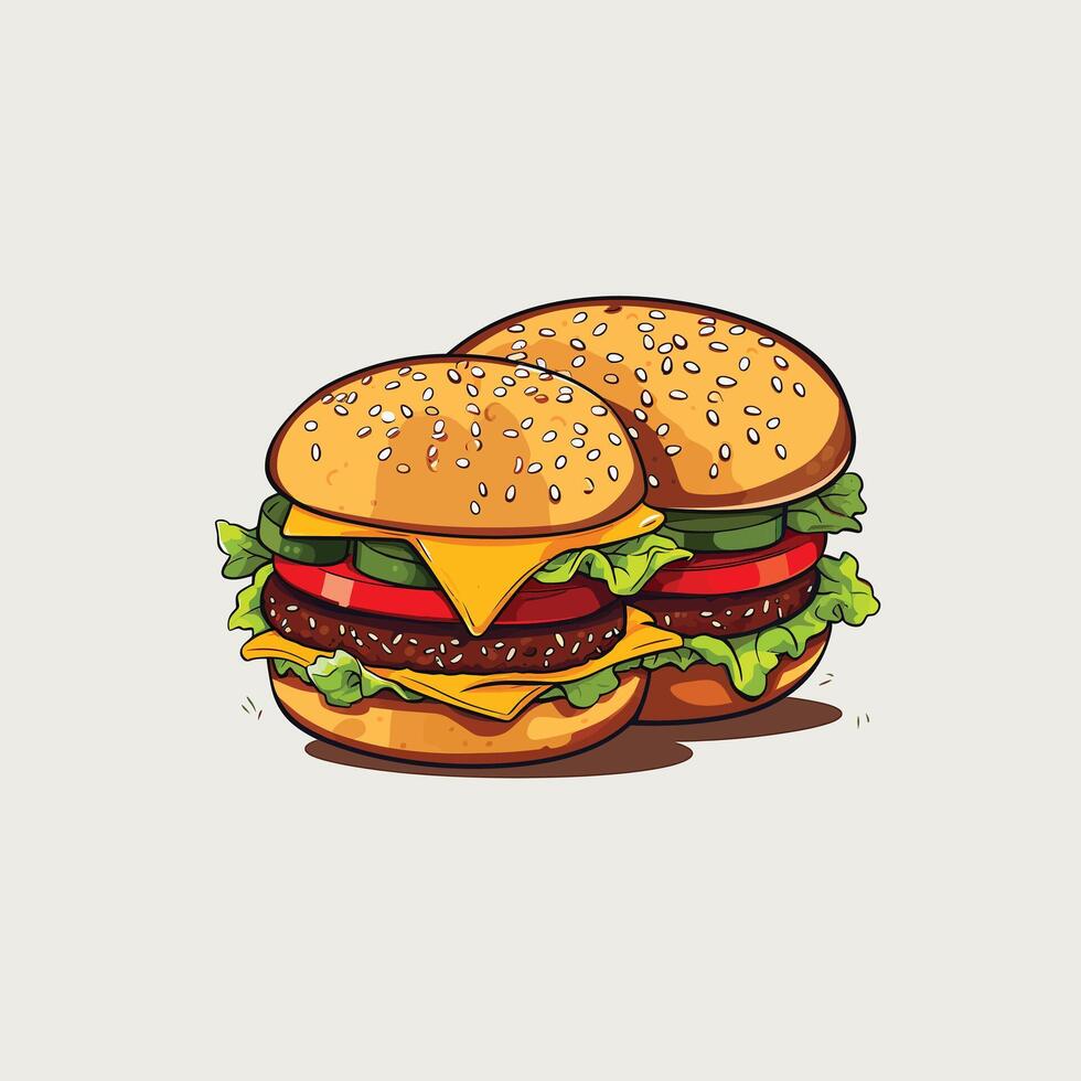 Grilled Burger with Cheese and Tomato illustration vector