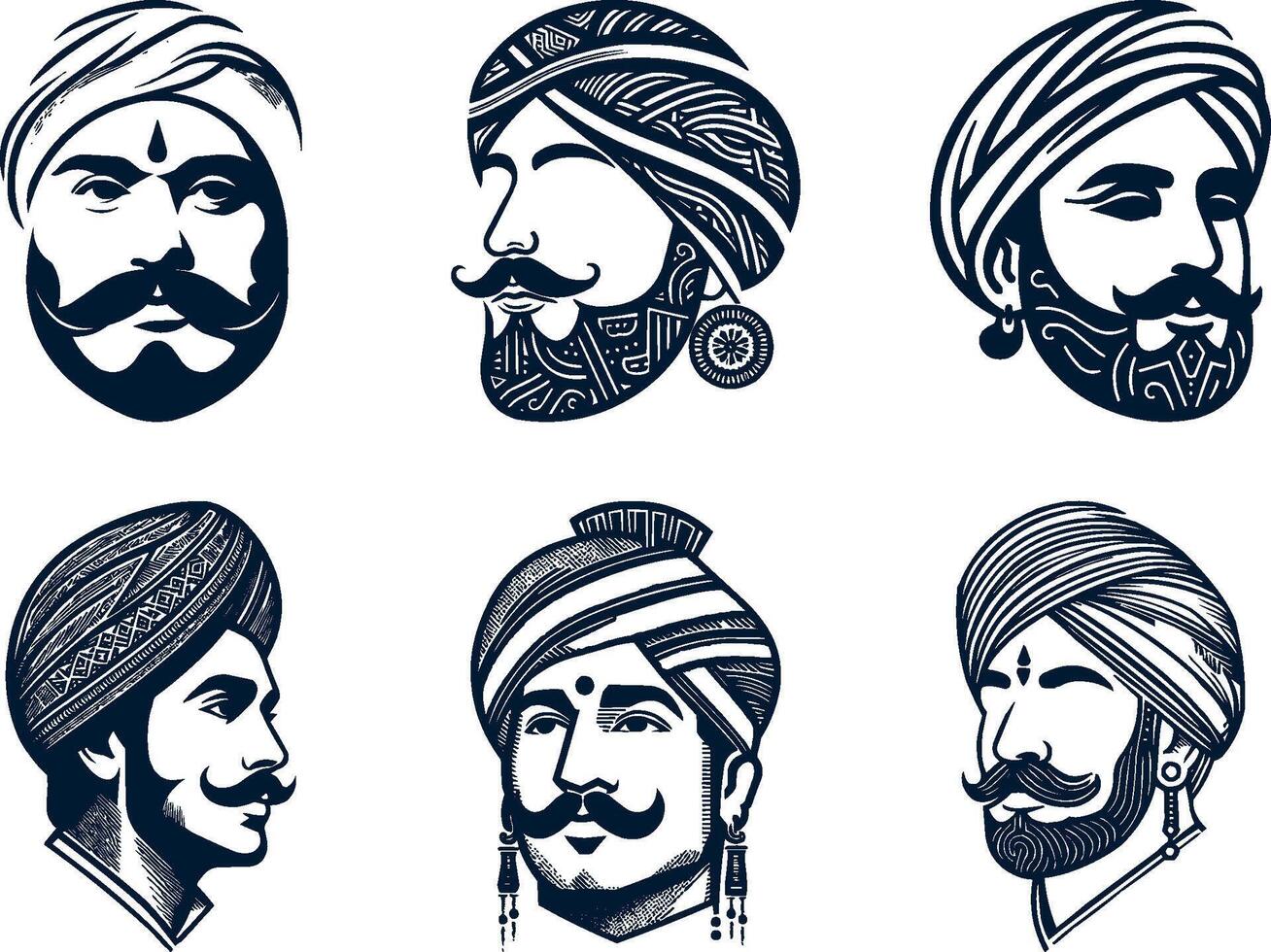 set of six men with turbans and beards vector