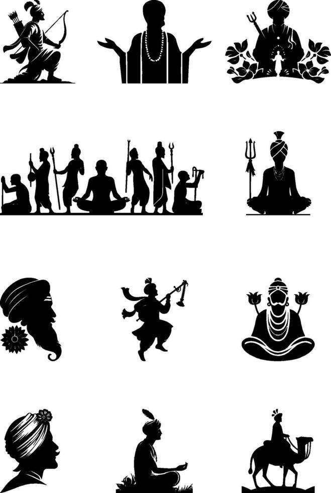 Indian Spiritual Silhouette Set Hindu Mythology Meditation Culture vector