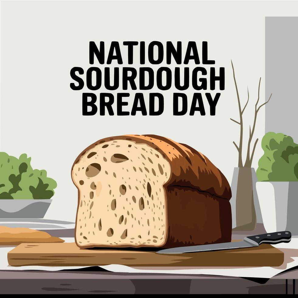 National Sourdough Bread Day Fresh Loaf Illustration vector