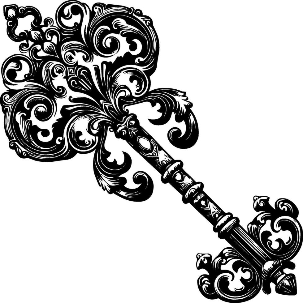 an ornate key with a vintage scroll design vector