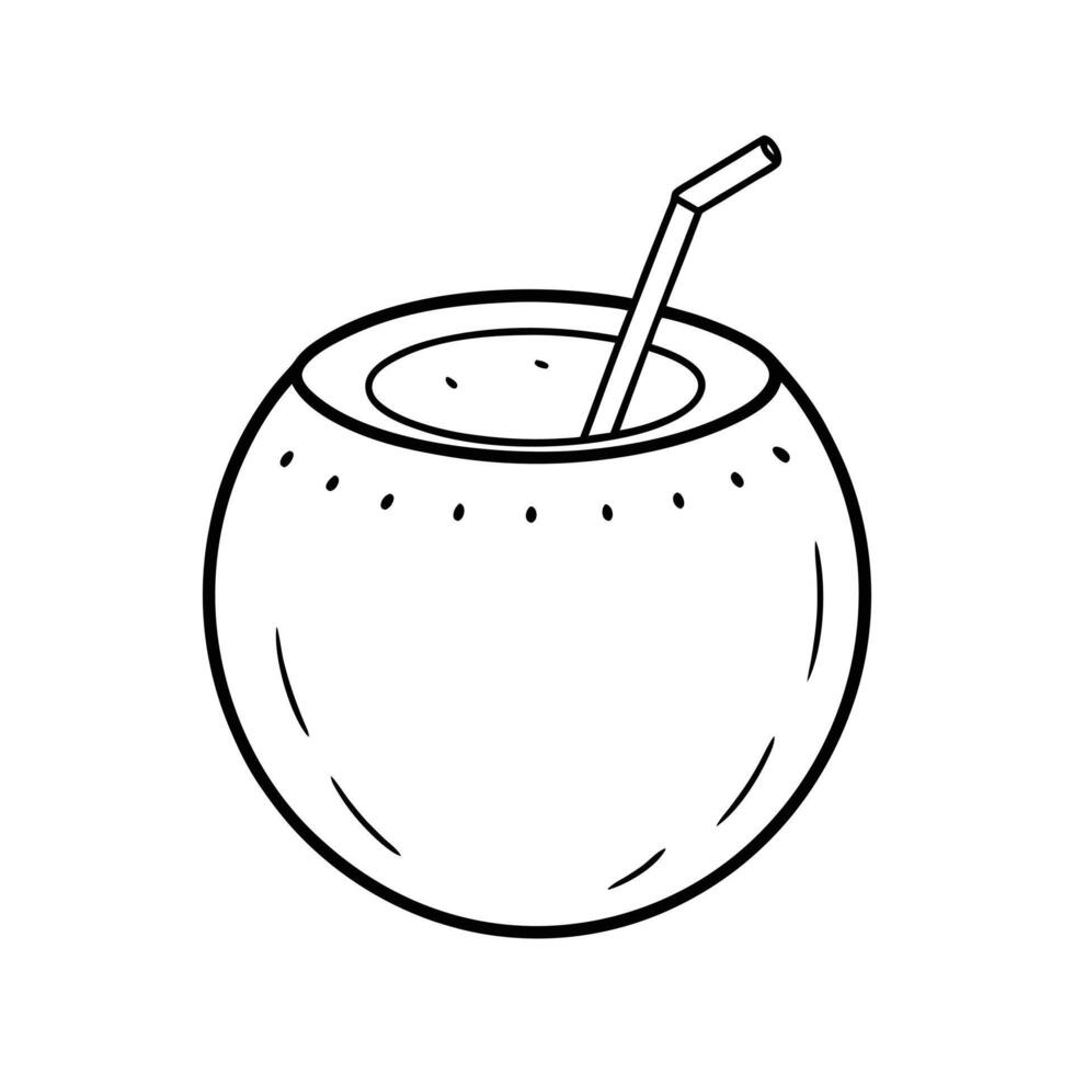 Line art design illustration of a coconut with a straw poking out from a small hole.eps vector