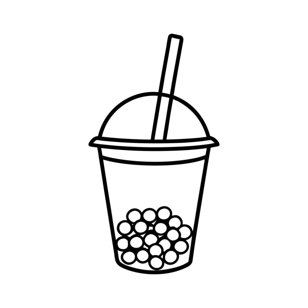 Line art design illustration of a cup of bubble tea with small tapioca pearls at the bottom.eps vector