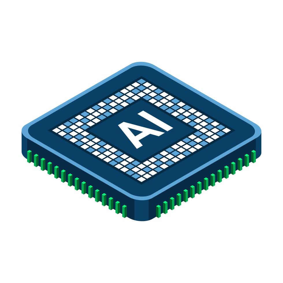Isometric artificial intelligence chip concept. Artificial intelligence concept. Futuristic microchip processor. Isometric technology. vector