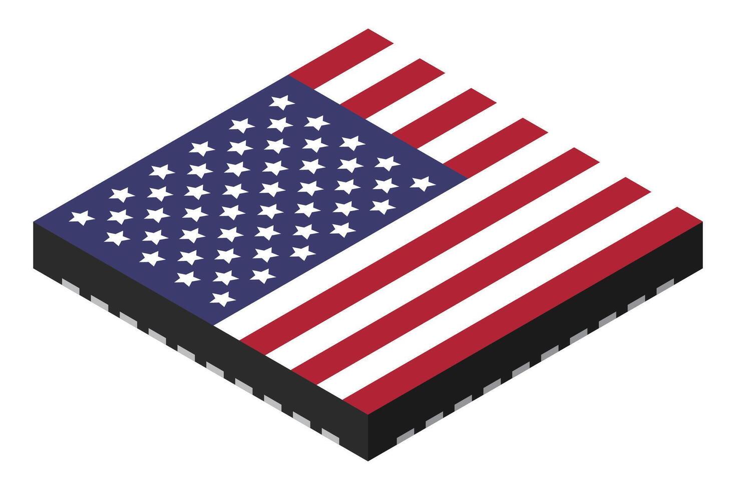 Microchip computer electronic component with USA flag. Microchip icon. Isometric microchip. Computer processor technology, Microprocessor. vector
