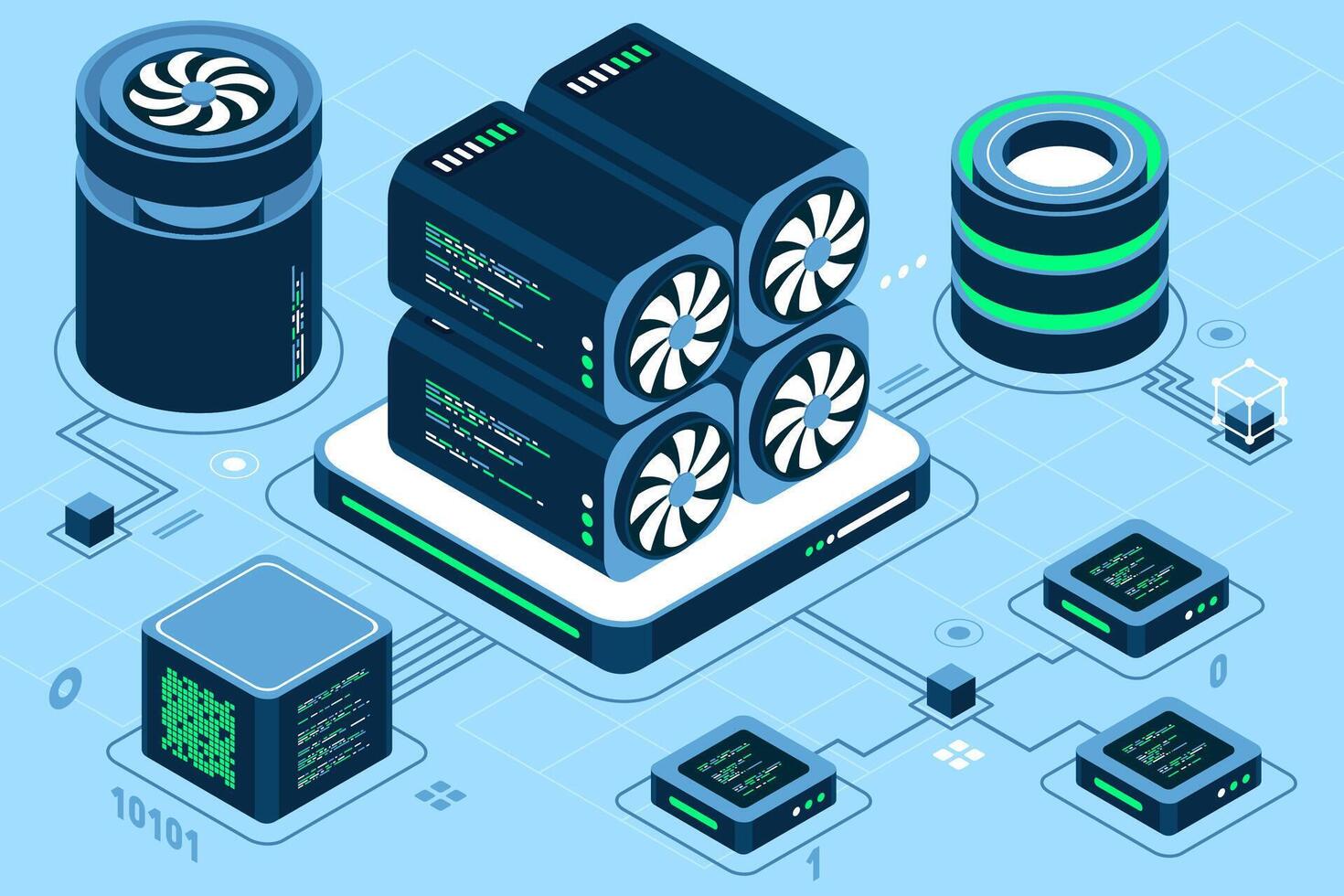 Isometric blockchain concept. Isometric cryptocurrency. Platform creation of digital currency. Big data technology in isometric. Isometric technology. vector