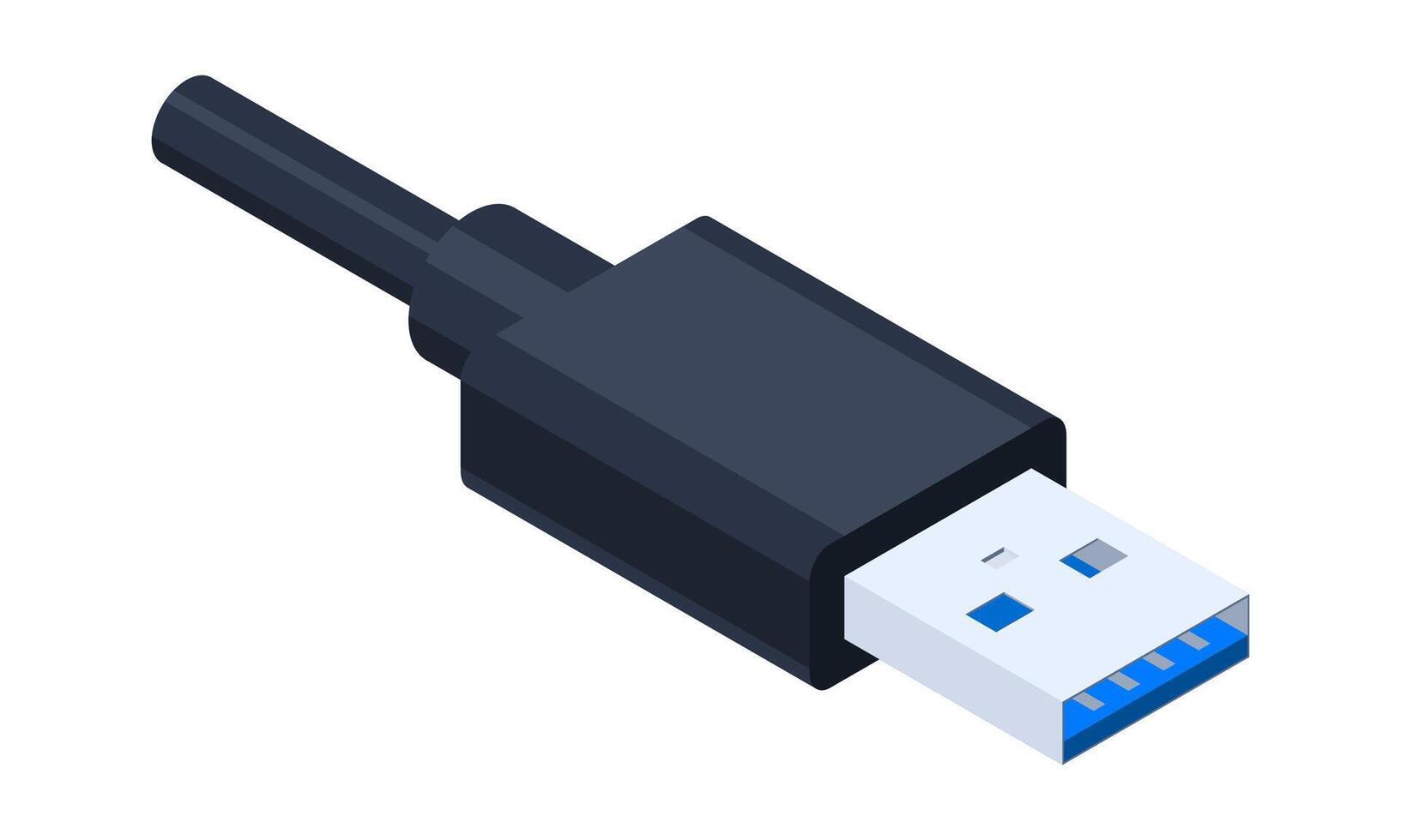 Isometric usb port. USB type A. USB connector. Connector and port. Computer hardware component. illustration vector