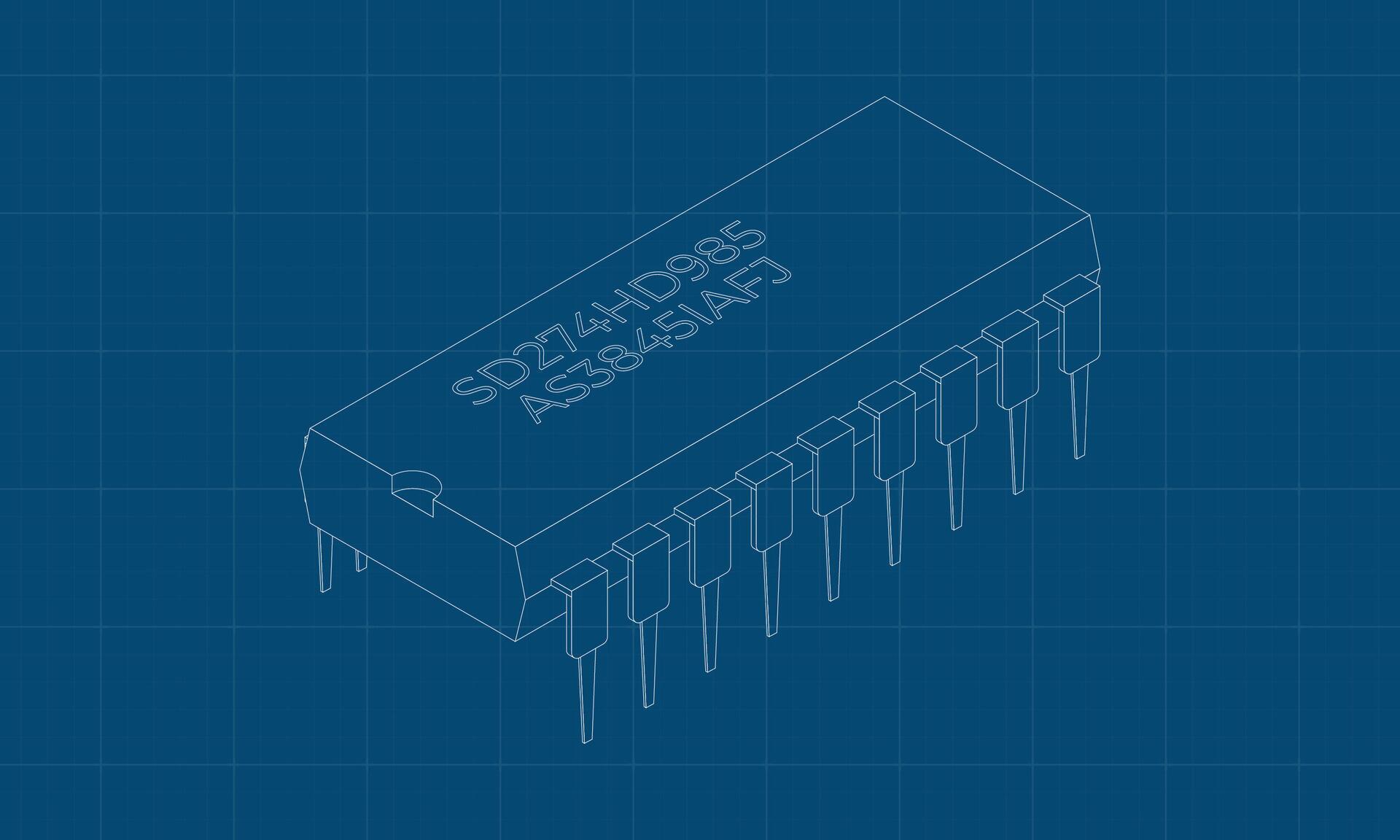 Microchip computer electronic component blueprint. Microchip icon ...
