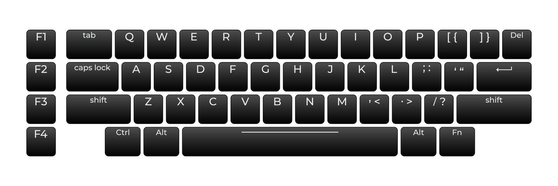 Computer keyboard button layout template with letters for graphic use. Modern computer keyboard. vector